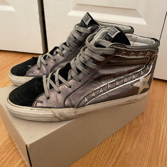 Golden Goose Shoes - Golden Goose Gray and Black Slide Classic Sneakers